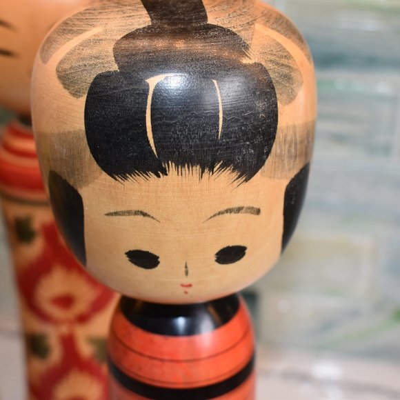 Vintage Kokeshi Wooden Hand Painted Japanese Dolls-Set of 2 - Picture 11 of 12